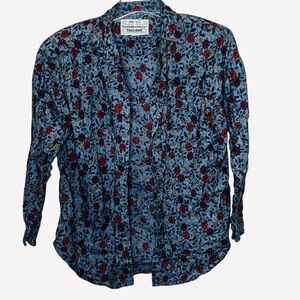 Vintage Take Away Pure Love Blue Floral Blouse with Shoulder Pads Size Medium